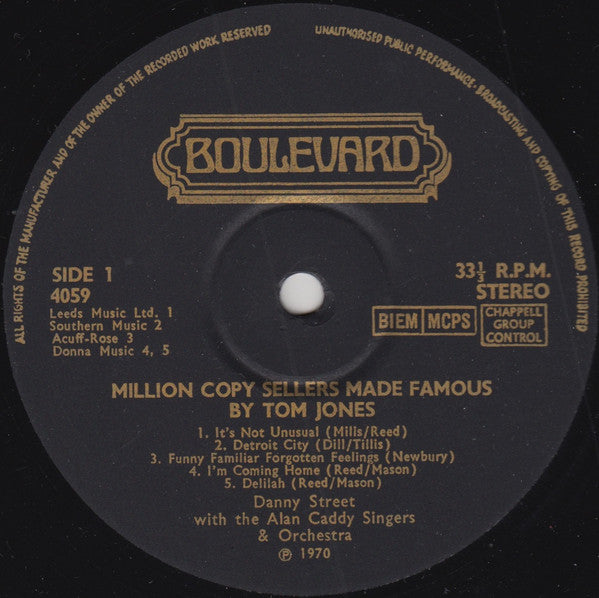 Danny Street With Alan Caddy Orchestra & Singers - Million Copy Sellers Made Famous By Tom Jones