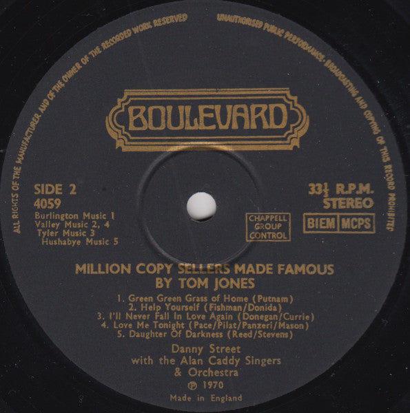 Danny Street With Alan Caddy Orchestra & Singers - Million Copy Sellers Made Famous By Tom Jones