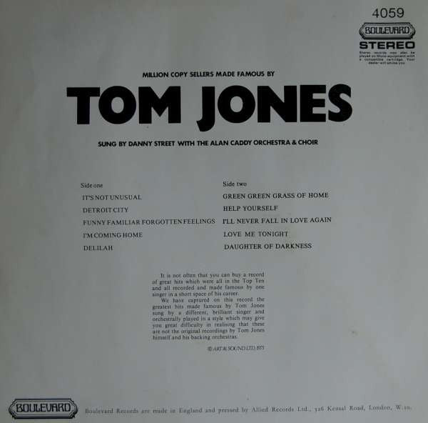 Danny Street With Alan Caddy Orchestra & Singers - Million Copy Sellers Made Famous By Tom Jones