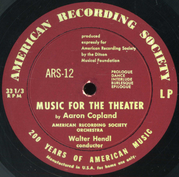 Aaron Copland, Jerome Moross, American Recording Society Orchestra - Music For The Theater / Frankie And Johnny