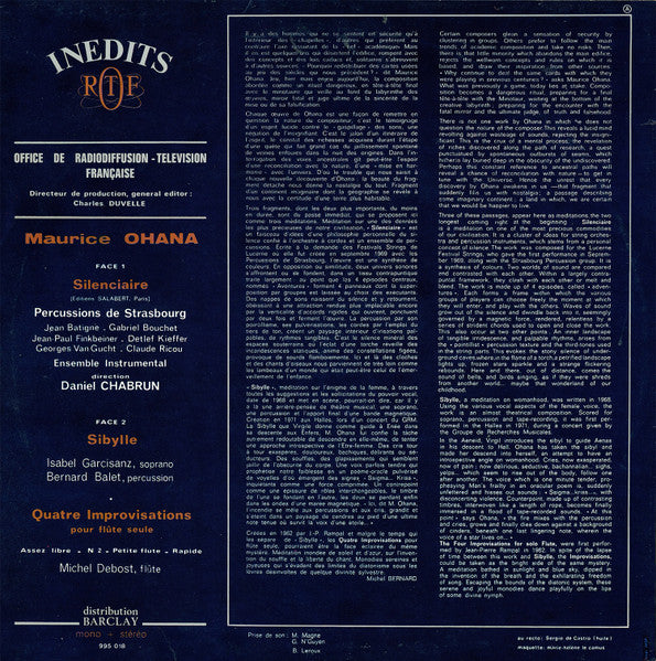 Maurice Ohana - Les Percussions De Strasbourg, Daniel Chabrun / Isabel Garcisanz, Bernard Balet, Michel Debost - Silenciaire, Sibylle, Quatre Improvisations Pour Flûte Seule