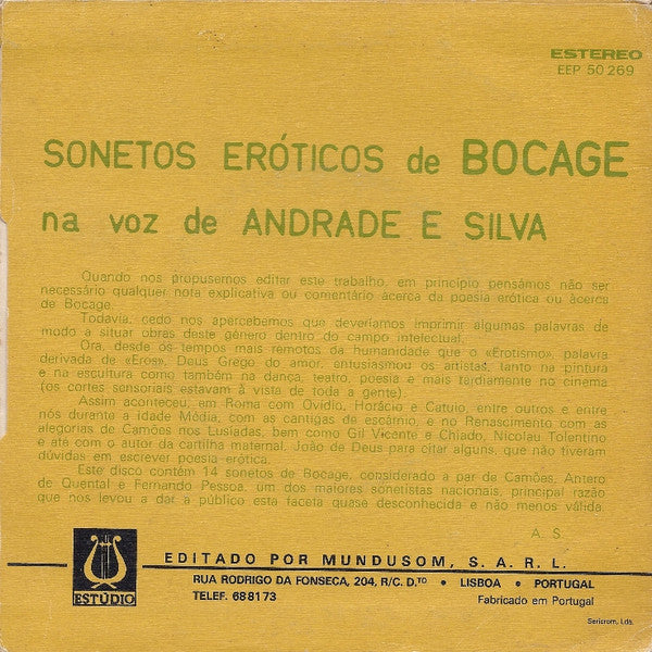 Bocage, Andrade E Silva - Sonetos Eróticos De Bocage