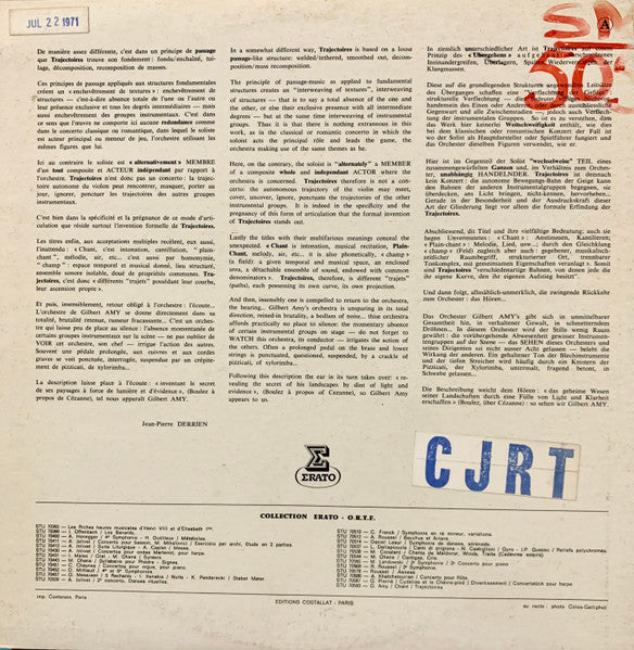 Orchestre National De L'ORTF, Gilbert Amy, Gérard Jarry - Chant / Trajectoires Pour Violon & Orchestre