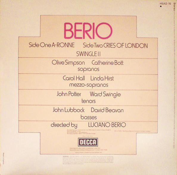 Luciano Berio - Swingle II - A-Ronne / Cries Of London