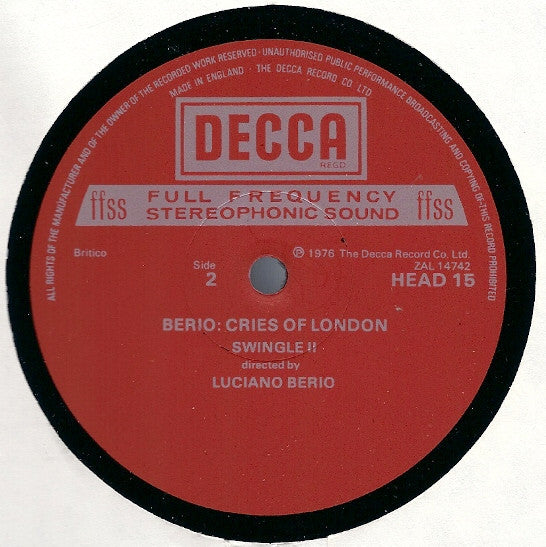 Luciano Berio - Swingle II - A-Ronne / Cries Of London