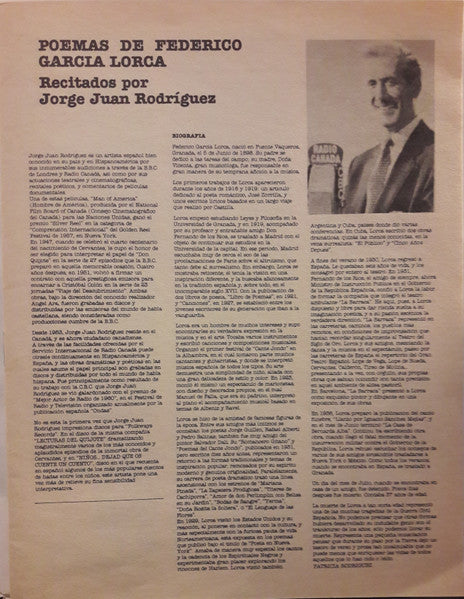 Federico García Lorca - Jorge Juan Rodriguez - Poems Of Federico García Lorca Read In Spanish By Jorge Juan Rodríguez