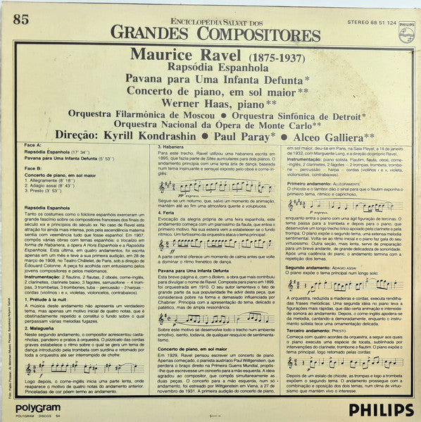 Maurice Ravel - Moscow Philharmonic Orchestra, Detroit Symphony Orchestra, Kiril Kondrashin, Orchestre National De L'Opéra De Monte-Carlo, Werner Haas, Alceo Galliera - Rapsódia Espanhola / Pavana Para Uma Infanta Defunta / Concerto De Piano, Em Sol Maior