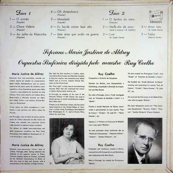 Maria Justina De Aldrey, Orquestra Sinfónica da RDP, Ruy Coelho - 7 Canções Folclóricas Portuguesas De Ruy Coelho / 5 Canções De Concerto De Ruy Coelho