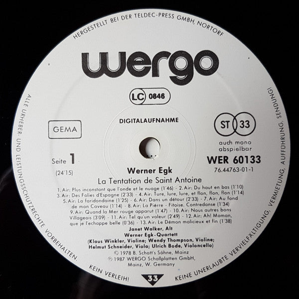 Werner Egk - La Tentation De Saint Antoine / Die Nachtigall / Polonaise, Adagio Und Finale