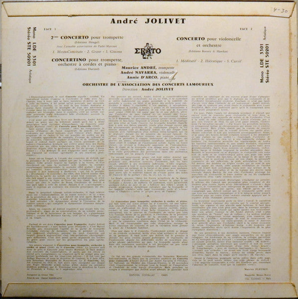 André Jolivet, Maurice André, André Navarra, Orchestre Des Concerts Lamoureux - 2 Concertos Pour Trompette - Concerto Pour Violoncelle