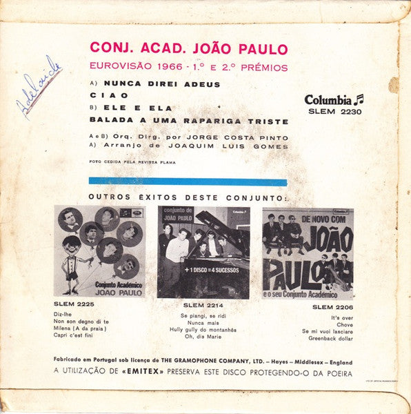 Conjunto Académico João Paulo - Eurovisão 1966 - 1.º E 2.º Prémios
