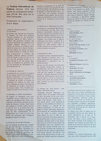 Various - Eine Auswahl Aus Dem Offiziellen Folklore-Programm Der Olympischen Spiele München 1972