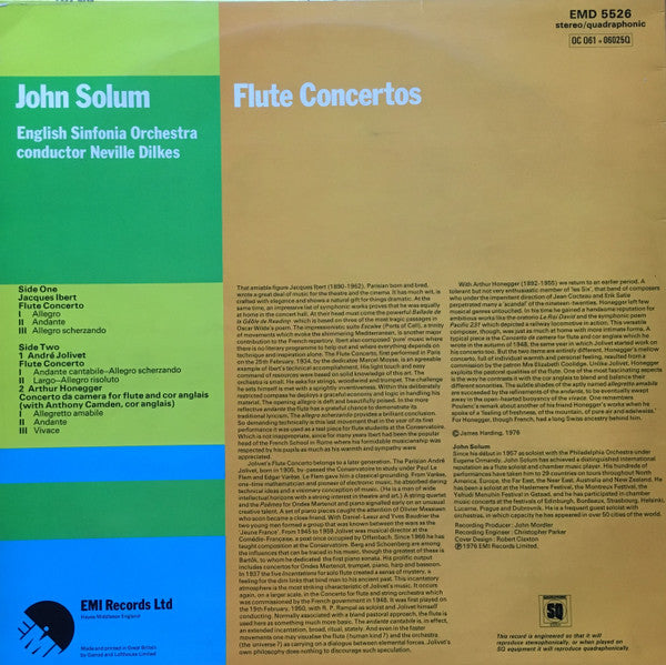 John Solum, English Sinfonia, Neville Dilkes - Flute Concertos / Concerto Da Camera