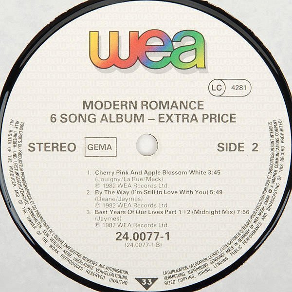 Modern Romance - 6 Song Album - Extra Price