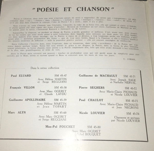 Pierre Seghers - Marie-Claire Pichaud, Nicole Louvier - M.-C. Pichaud Chante, Nicole Louvier Dit : Pierre Segher - Poésie Et Chanson