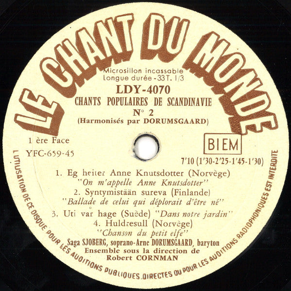 Saga Sjöberg, Arne Dørumsgaard , Orchestre Sous La Direction De Robert Cornman - Chants Populaires De Scandinavie II