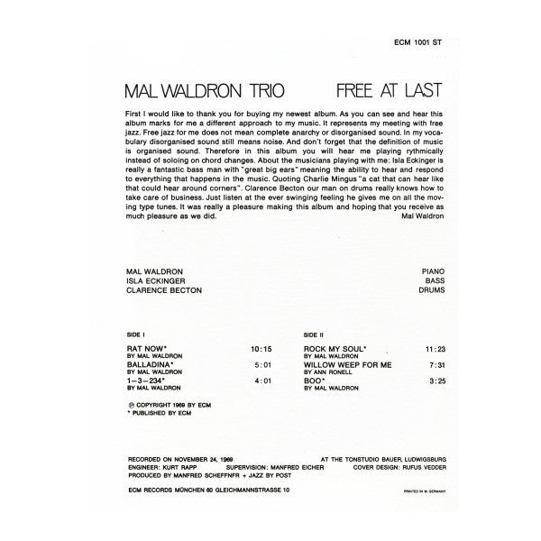 Mal Waldron Trio - Free At Last