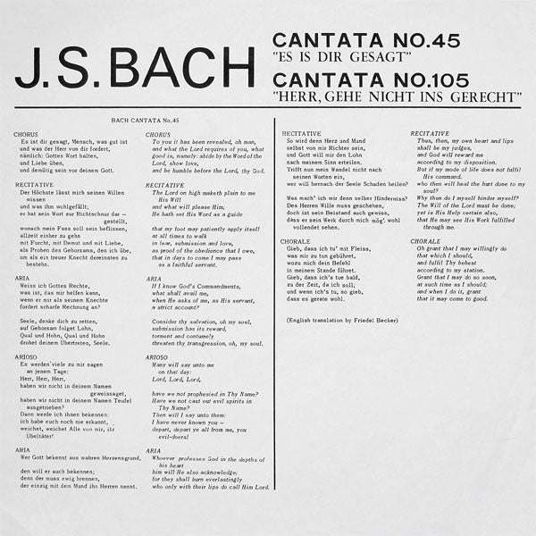 Johann Sebastian Bach, Helen Watts, Agnes Giebel, Tom Krause, Ian Partridge, L'Orchestre De La Suisse Romande, Ernest Ansermet - Cantata No. 45 / Cantata No. 105
