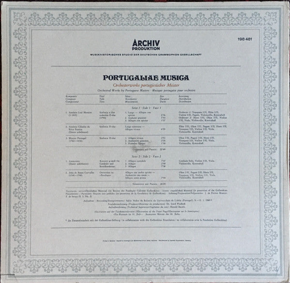 António Leal Moreira / Antonio Claudio da Silva Pereira / Marcos Portugal / João de Sousa Carvalho - Portugaliae Musica Orchesterwerke Portugiesischer Meister