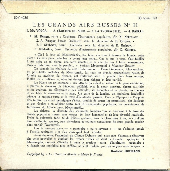 Various - Les Grands Airs Russes N° II : La Troïka File... / Baïkal / Ma Volga / Cloches Du Soir