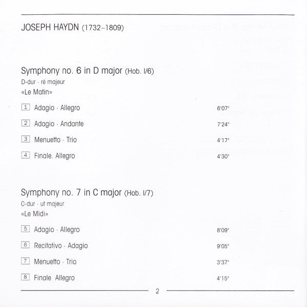Joseph Haydn - Concentus Musicus Wien, Nikolaus Harnoncourt - Symphonies No. 6-8. «Le Matin» • «Le Midi» • «Le Soir»