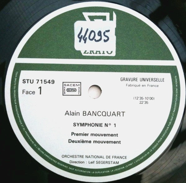 Alain Bancquart / Pierre-Yves Artaud / Alain Meunier - Symphonie N°1 / Duo Pour Flute Et Violoncelle