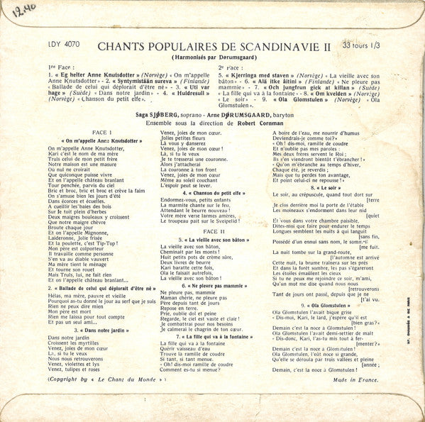 Saga Sjöberg, Arne Dørumsgaard , Orchestre Sous La Direction De Robert Cornman - Chants Populaires De Scandinavie II