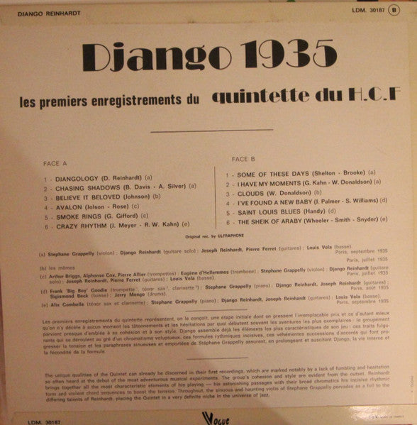 Django Reinhardt - Django 1935 - Les Premiers Enregistrements Du Quintette Du H.C.F.