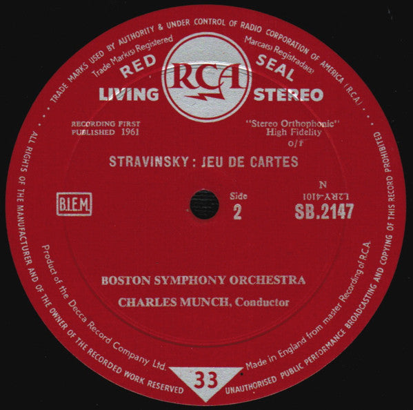 Francis Poulenc / Igor Stravinsky - Charles Munch, Boston Symphony Orchestra, Berj Zamkochian - Concerto For Organ, Strings And Timpani / Jeu Des Cartes
