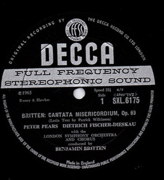 Benjamin Britten, Peter Pears, Dietrich Fischer-Dieskau, London Symphony Orchestra & London Symphony Chorus, New Philharmonia Orchestra - Cantata Misericordium / Sinfonia Da Requiem