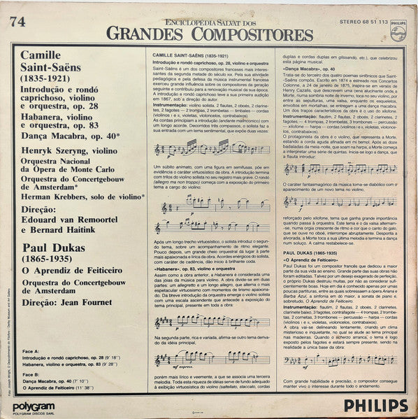 Camille Saint-Saëns, Paul Dukas, Orchestre National De L'Opéra De Monte-Carlo, Concertgebouworkest - Introdução E Rondó Caprichoso, Violino E Orquestra, Op. 28 / Habenera, Violino E Orquestra, Op. 83 / Dança Macabra, Op. 40 / O Aprendiz De Feiticeiro