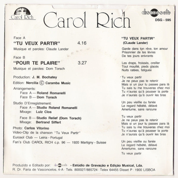 Carol Rich - Tu Veux Partir