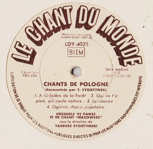 Mazowsze Sous La Direction De Tadeusz Sygietyński - Chants De Pologne