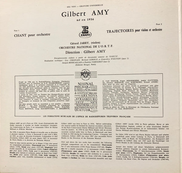 Orchestre National De L'ORTF, Gilbert Amy, Gérard Jarry - Chant / Trajectoires Pour Violon & Orchestre