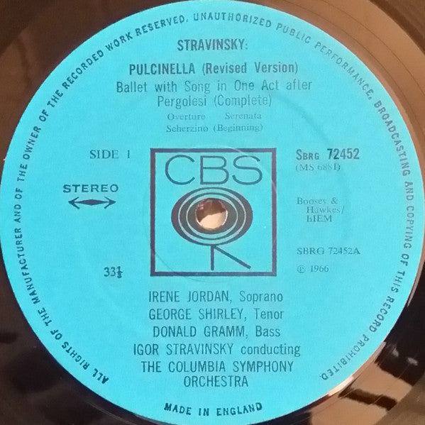 Igor Stravinsky, Irene Jordan, George Shirley, Donald Gramm, Columbia Symphony Orchestra - Pulcinella