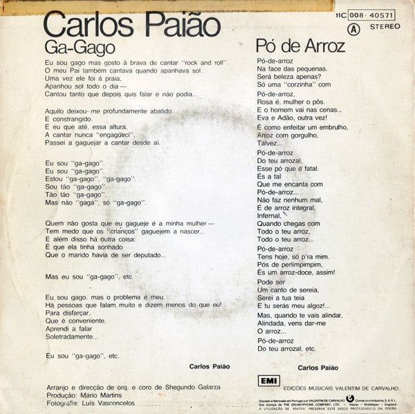 Carlos Paião - Pó De Arroz / Ga-Gago