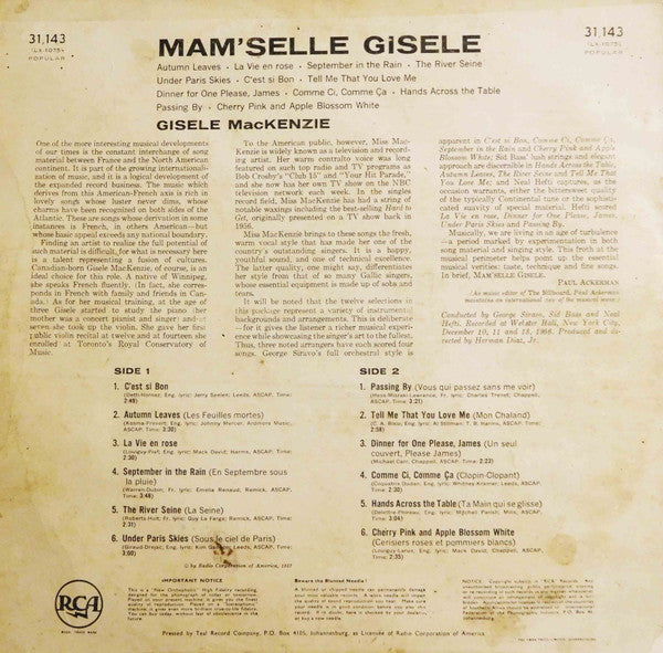 Gisele MacKenzie - Mam'selle Gisele