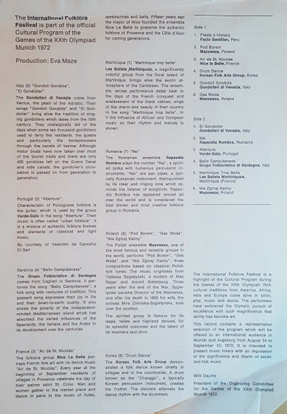 Various - Eine Auswahl Aus Dem Offiziellen Folklore-Programm Der Olympischen Spiele München 1972