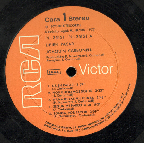 Joaquín Carbonell - Dejen Pasar