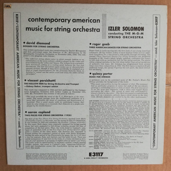 Izler Solomon, The M-G-M String Orchestra - Contemporary American Music for String Orchestra