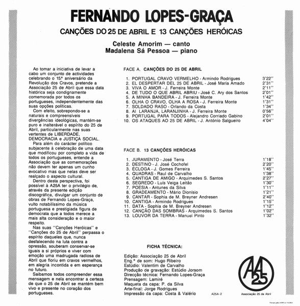 Fernando Lopes-Graça - Celeste Amorim, Madalena Sá Pessoa - Canções Do 25 De Abril E 13 Canções Heróicas