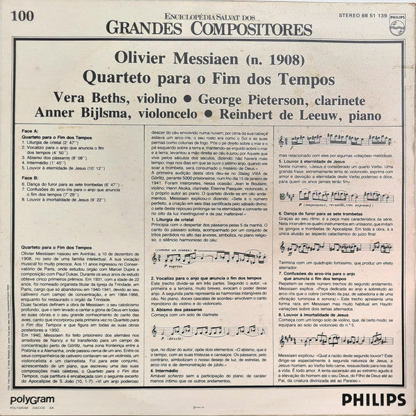 Olivier Messiaen - Vera Beths, George Pieterson, Anner Bylsma, Reinbert de Leeuw - Quarteto Para O Fim Dos Tempos