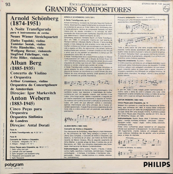Arnold Schoenberg, New Vienna String Quartet / Alban Berg, Arthur Grumiaux Violino Concertgebouworkest / Anton Webern , London Symphony Orchestra, Antal Dorati - A Noite Transfigurada / Concerto De Violino E Orquestra / Cinco Peças Para Orquestra