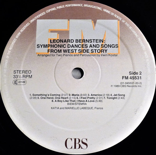 Leonard Bernstein, Katia Et Marielle Labèque - West Side Story - Symphonic Dances And Songs