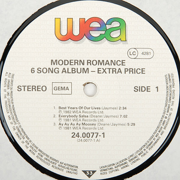 Modern Romance - 6 Song Album - Extra Price