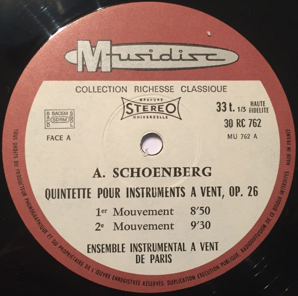 Arnold Schoenberg, Ensemble Instrumental À Vent De Paris Conducted By Roland Douatte - Quintette Pour Instruments À Vent, Opus 26