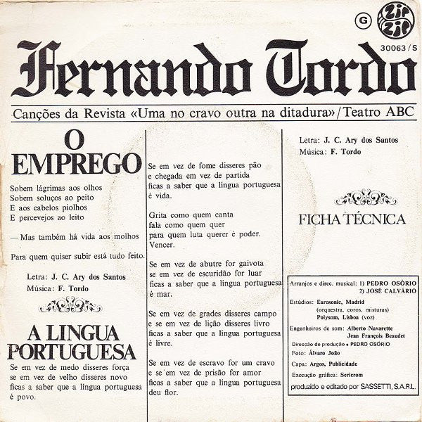 Fernando Tordo - O Emprego / A Língua Portuguesa