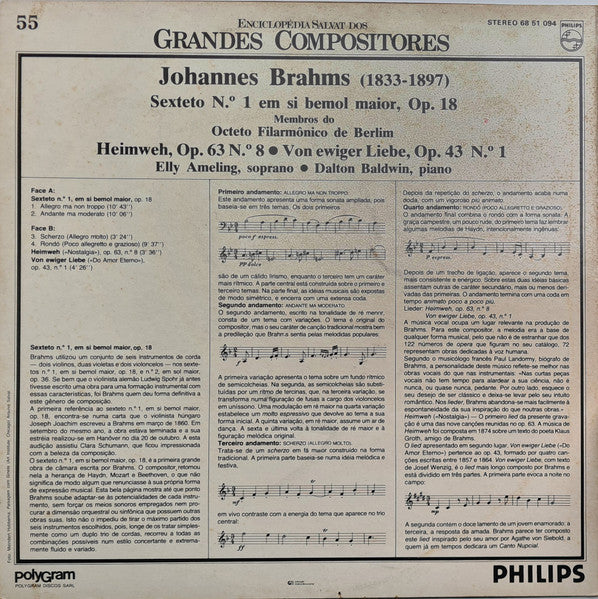 Johannes Brahms - Members Of The Berlin Philharmonic Octet • Elly Ameling • Dalton Baldwin - Sexteto Nº 1 Em Si Bemol Maior, Op. 18