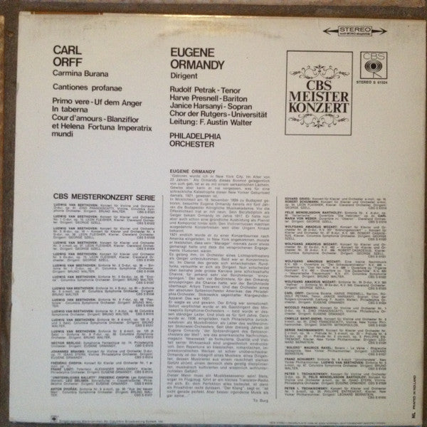 Carl Orff - The Philadelphia Orchestra, Eugene Ormandy, Janice Harsanyi / Rudolf Petrak / Harve Presnell, The Rutgers University Choir, F. Austin Walter - Carmina Burana / Cantiones Profanae
