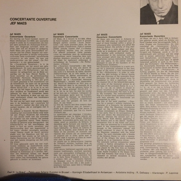 Arthur Meulemans / Jef Maes / Jef Van Hoof - Stadspark / Concertante Ouverture / Sinfonietta